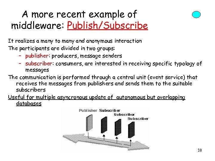 A more recent example of middleware: Publish/Subscribe It realizes a many to many and