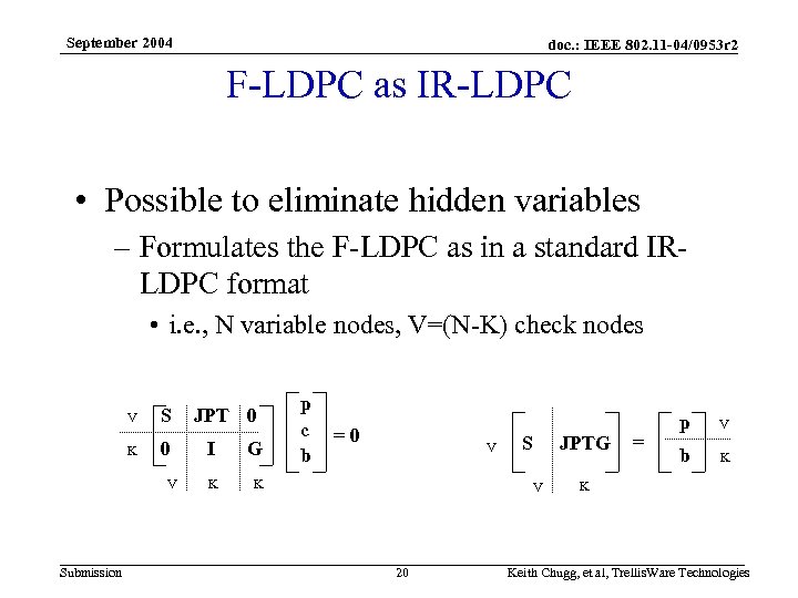 September 2004 doc. : IEEE 802. 11 -04/0953 r 2 F-LDPC as IR-LDPC •