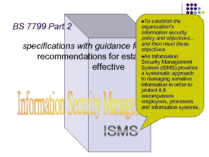 BS 7799 Part 2 l. To establish the organization’s information security policy and objectives.