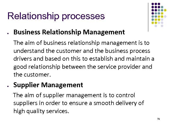 Relationship processes l Business Relationship Management The aim of business relationship management is to