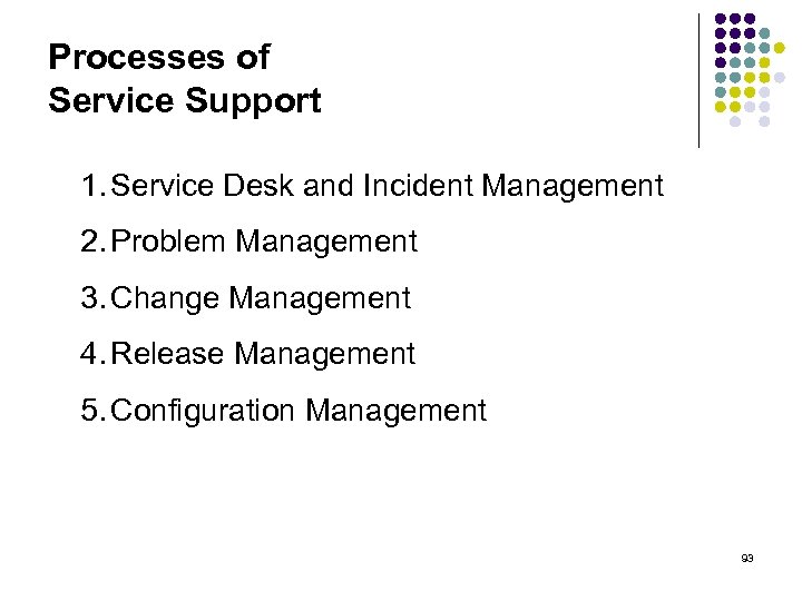 Processes of Service Support 1. Service Desk and Incident Management 2. Problem Management 3.