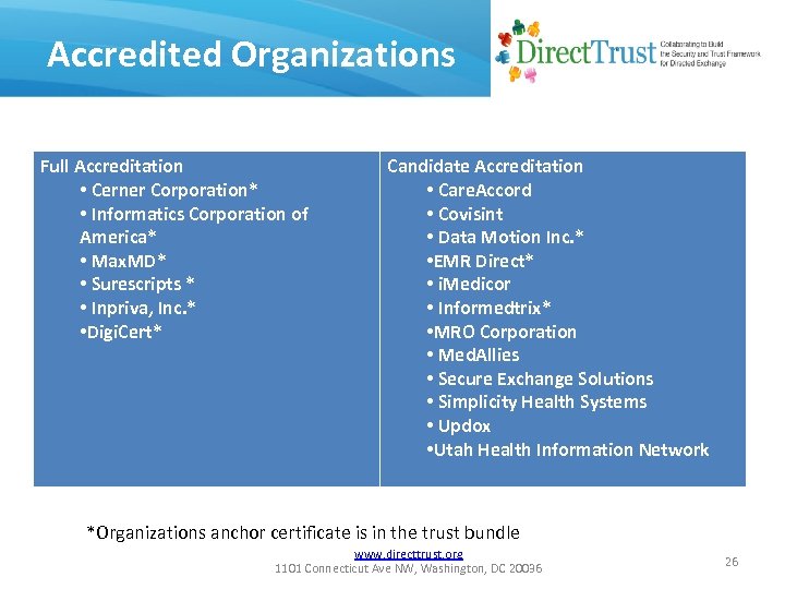 Accredited Organizations Full Accreditation • Cerner Corporation* • Informatics Corporation of America* • Max.