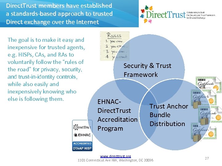 Direct. Trust members have established a standards-based approach to trusted Direct exchange over the