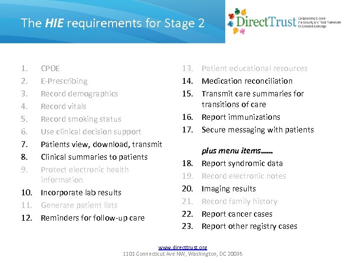 The HIE requirements for Stage 2 1. 2. 3. 4. 5. 6. 7. 8.