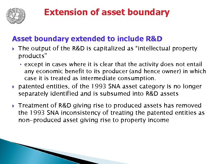 Extension of asset boundary Asset boundary extended to include R&D The output of the