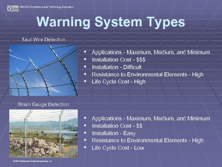 CMI-CJA Conference and Technology Exposition Warning System Types Taut Wire Detection § § §