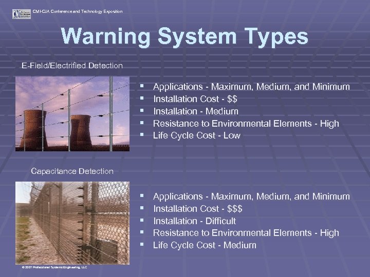 CMI-CJA Conference and Technology Exposition Warning System Types E-Field/Electrified Detection § § § Applications