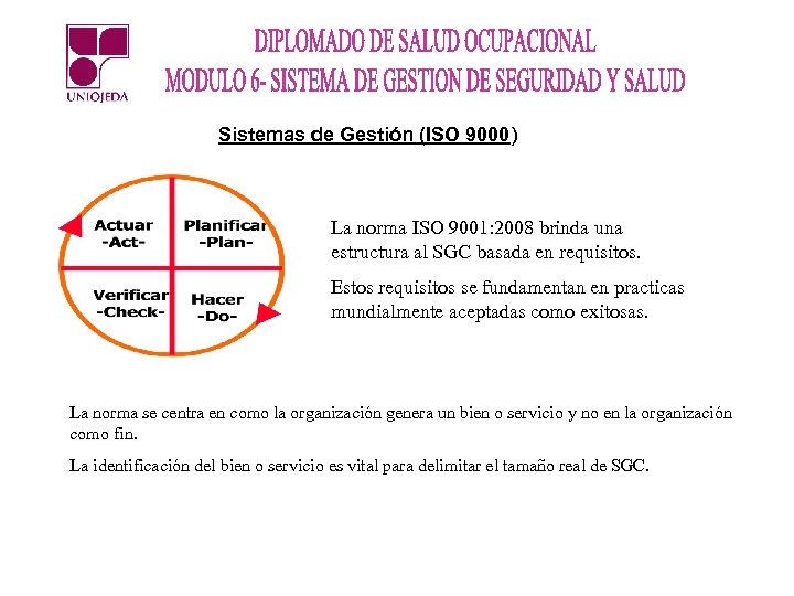 Sistemas de Gestión (ISO 9000) La norma ISO 9001: 2008 brinda una estructura al