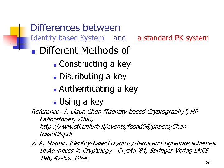 Differences between Identity-based System and a standard PK system n Different Methods of Constructing