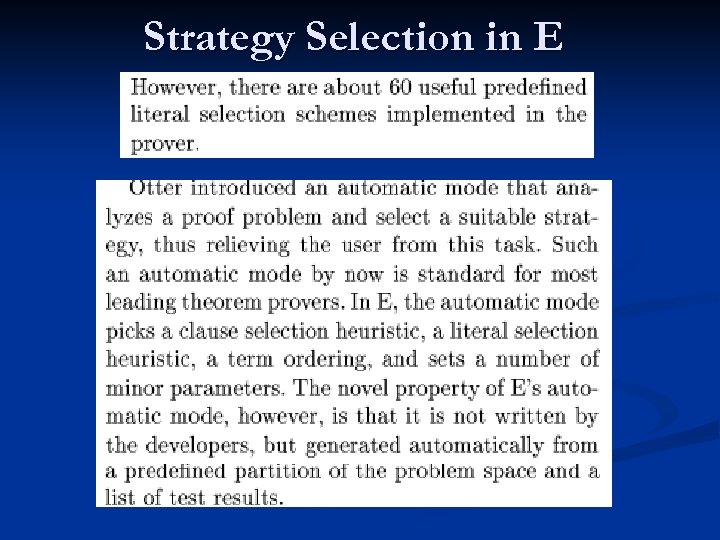 Strategy Selection in E 