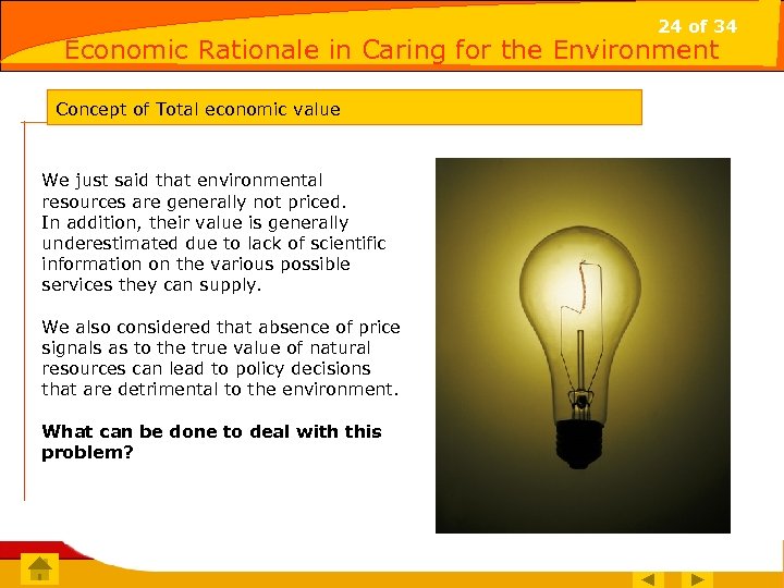 24 of 34 Economic Rationale in Caring for the Environment Concept of Total economic