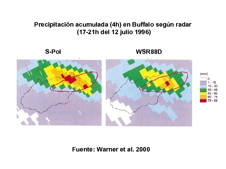 Precipitación acumulada (4 h) en Buffalo según radar (17 -21 h del 12 julio