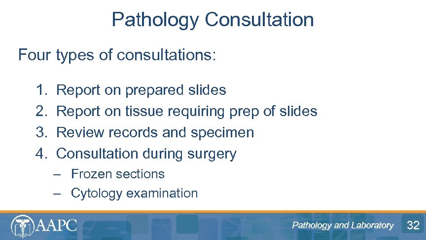 Pathology Consultation Four types of consultations: 1. 2. 3. 4. Report on prepared slides