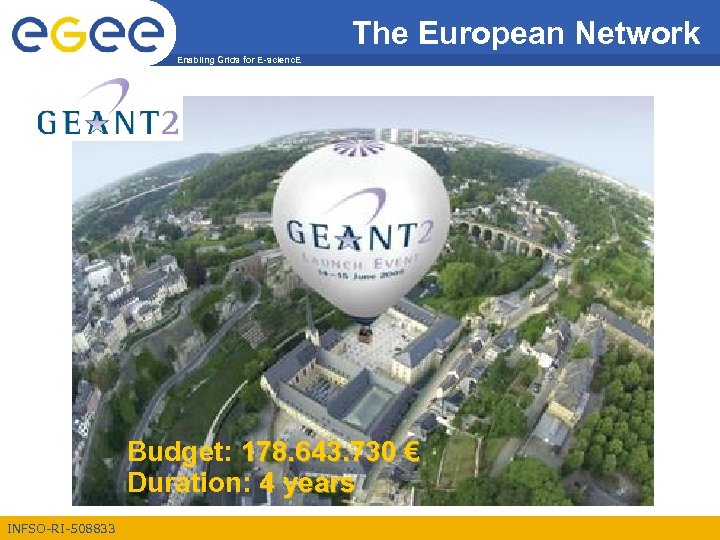 The European Network Enabling Grids for E-scienc. E Budget: 178. 643. 730 € Duration: