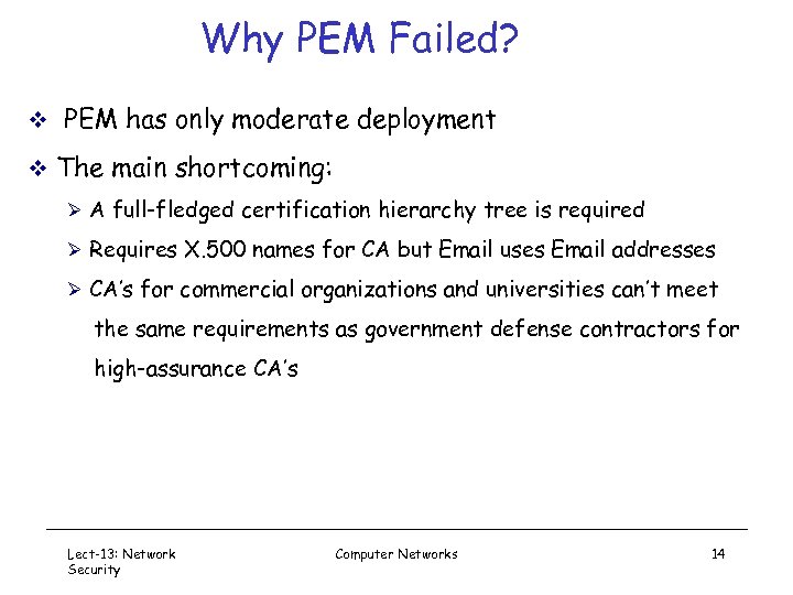 Why PEM Failed? v PEM has only moderate deployment v The main shortcoming: Ø