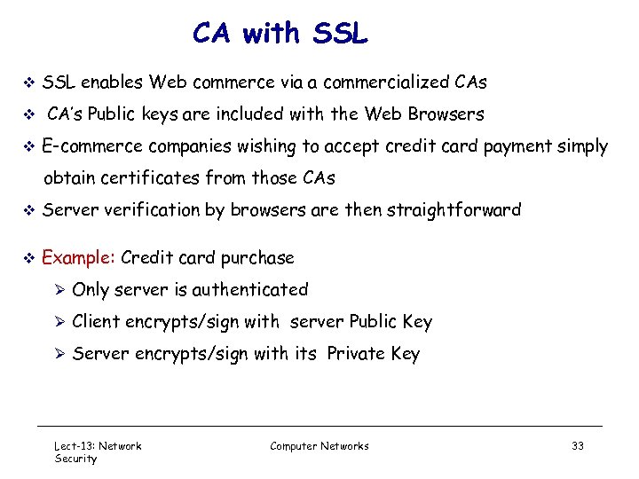 CA with SSL v SSL enables Web commerce via a commercialized CAs v CA’s