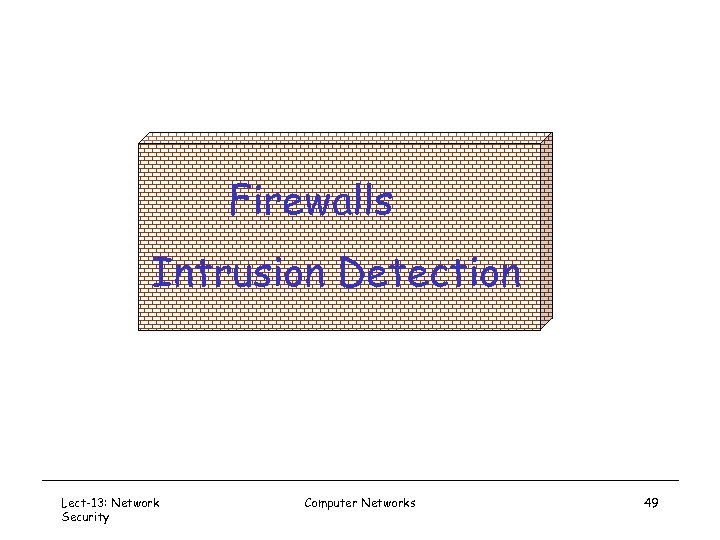 Firewalls Intrusion Detection Lect-13: Network Security Computer Networks 49 