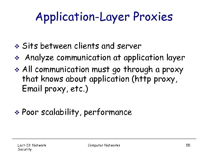 Application-Layer Proxies Sits between clients and server v Analyze communication at application layer v