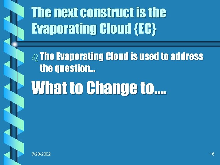 The next construct is the Evaporating Cloud {EC} b The Evaporating Cloud is used