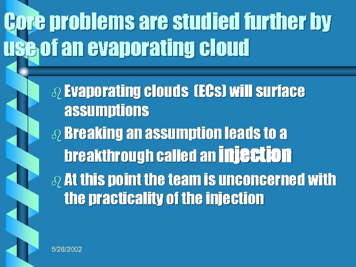 Core problems are studied further by use of an evaporating cloud b Evaporating clouds