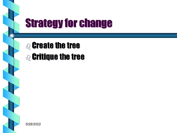 Strategy for change b Create the tree b Critique the tree 5/28/2002 