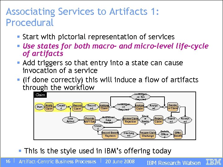 Associating Services to Artifacts 1: Procedural § Start with pictorial representation of services §