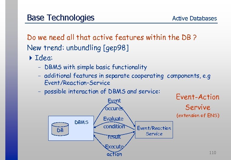 Base Technologies Active Databases Do we need all that active features within the DB