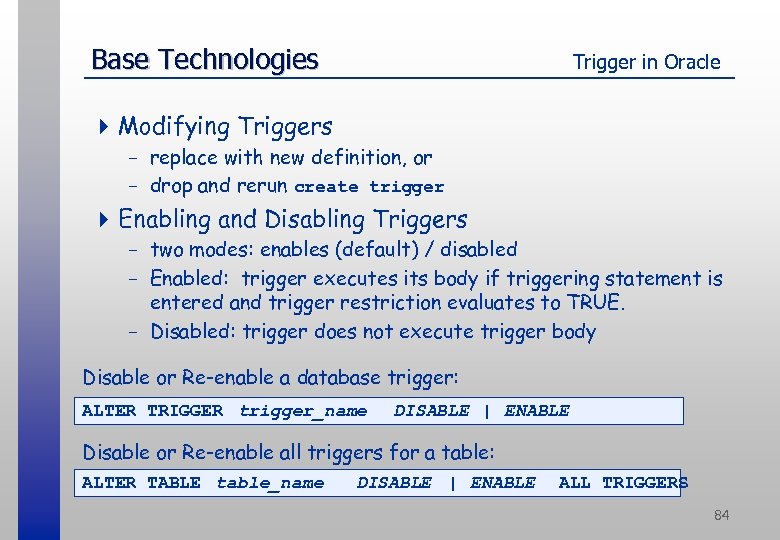 Base Technologies Trigger in Oracle 4 Modifying Triggers - replace with new definition, or