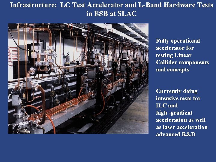 Infrastructure: LC Test Accelerator and L-Band Hardware Tests in ESB at SLAC Fully operational