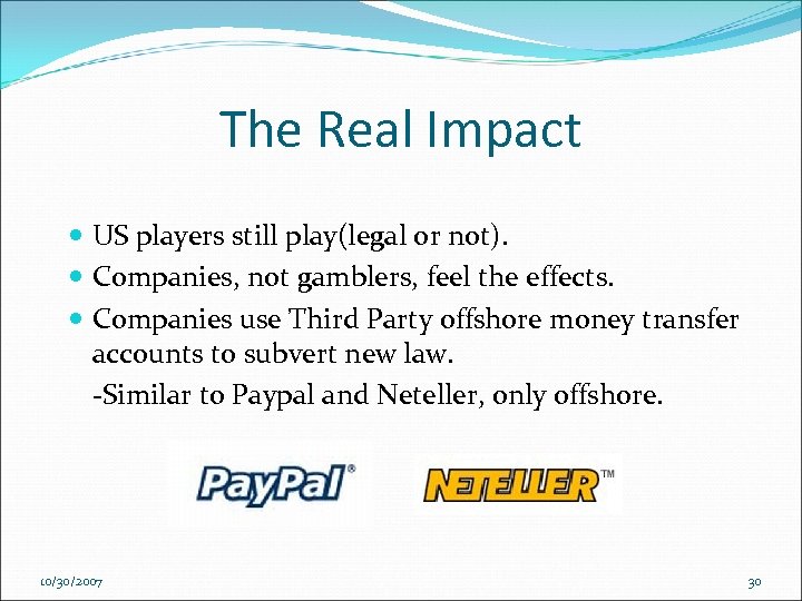 The Real Impact US players still play(legal or not). Companies, not gamblers, feel the