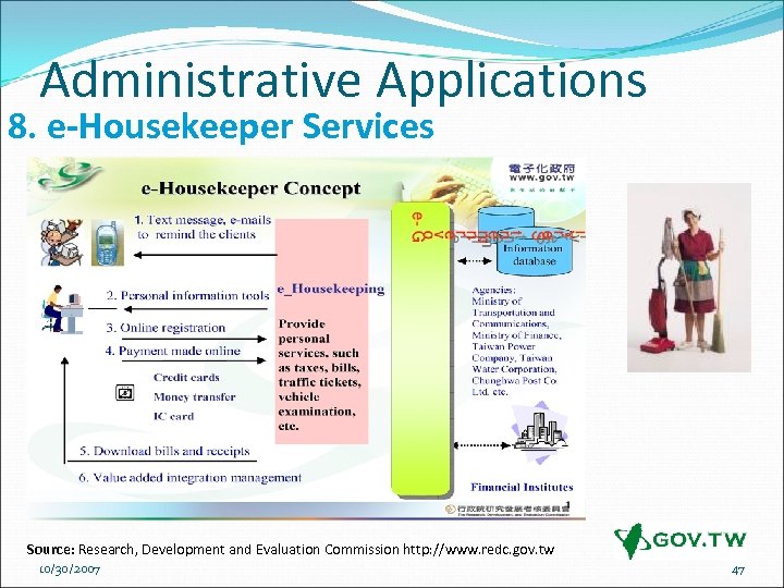 Administrative Applications 8. e-Housekeeper Services Source: Research, Development and Evaluation Commission http: //www. redc.
