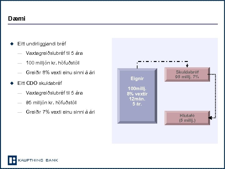Dæmi u Eitt undirliggjandi bréf — Vaxtagreiðslubréf til 5 ára — 100 milljón kr.