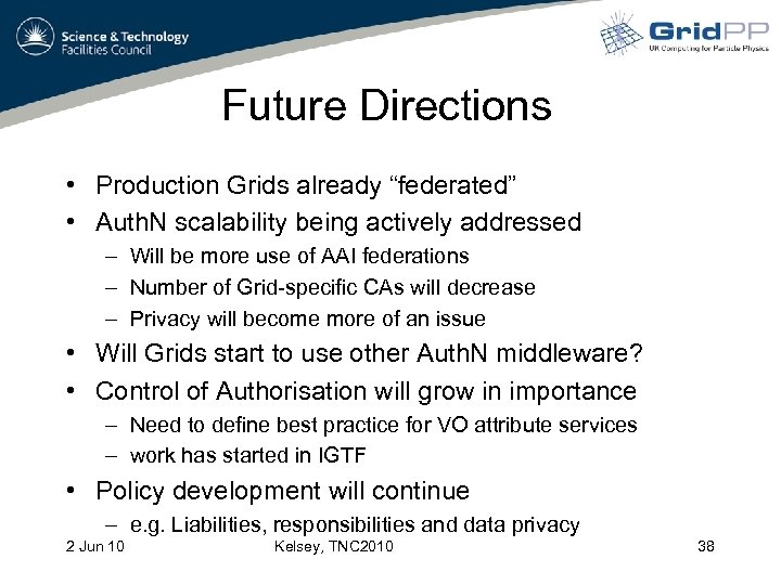 Future Directions • Production Grids already “federated” • Auth. N scalability being actively addressed