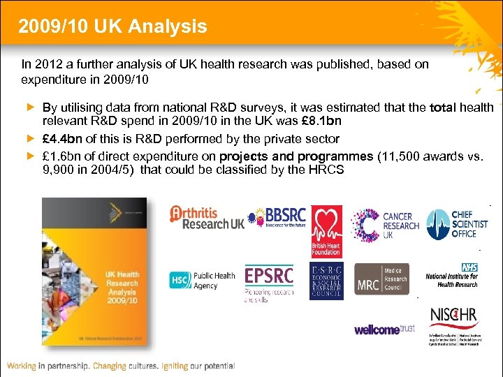 2009/10 UK Analysis In 2012 a further analysis of UK health research was published,