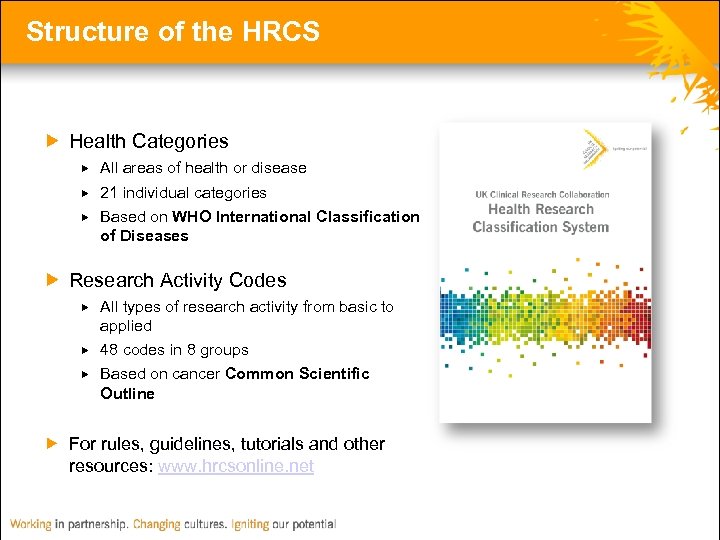 Structure of the HRCS Health Categories All areas of health or disease 21 individual