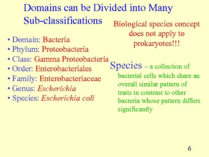 Domains can be Divided into Many Sub-classifications Biological species concept does not apply to