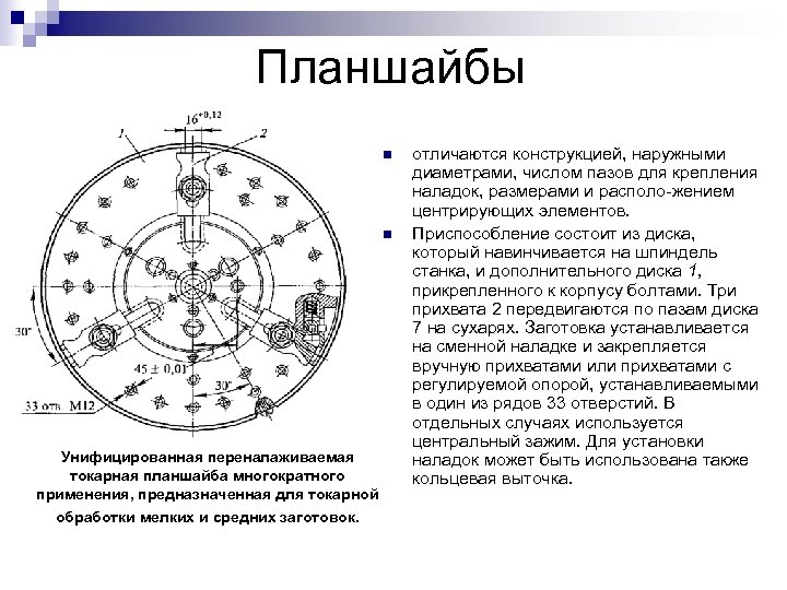 Планшайбы n n Унифицированная переналаживаемая токарная планшайба многократного применения, предназначенная для токарной обработки мелких