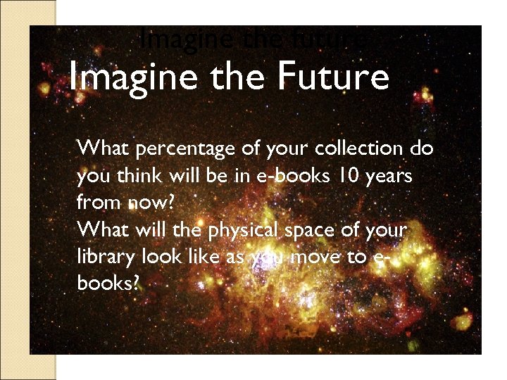 Imagine the future Imagine the Future What percentage of your collection do you think