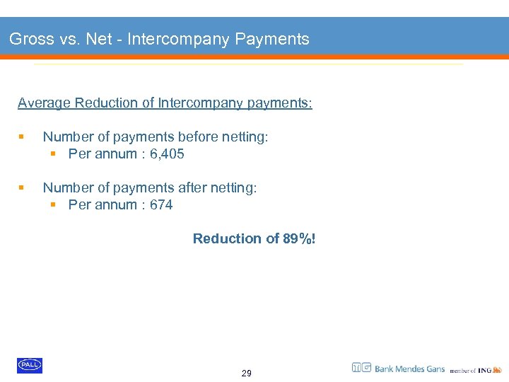 Gross vs. Net - Intercompany Payments Average Reduction of Intercompany payments: § Number of