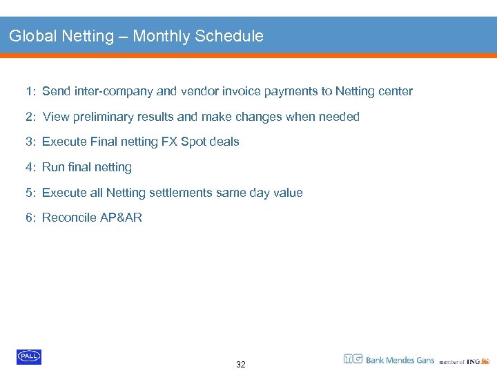 Global Netting – Monthly Schedule 1: Send inter-company and vendor invoice payments to Netting