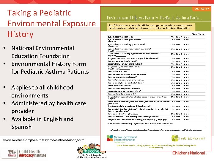 Taking a Pediatric Environmental Exposure History • National Environmental Education Foundation • Environmental History