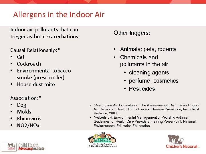 Allergens in the Indoor Air Indoor air pollutants that can trigger asthma exacerbations: Other