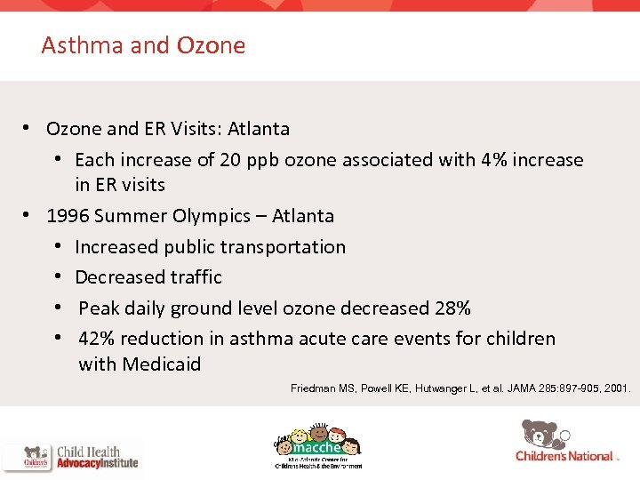 Asthma and Ozone • Ozone and ER Visits: Atlanta • Each increase of 20
