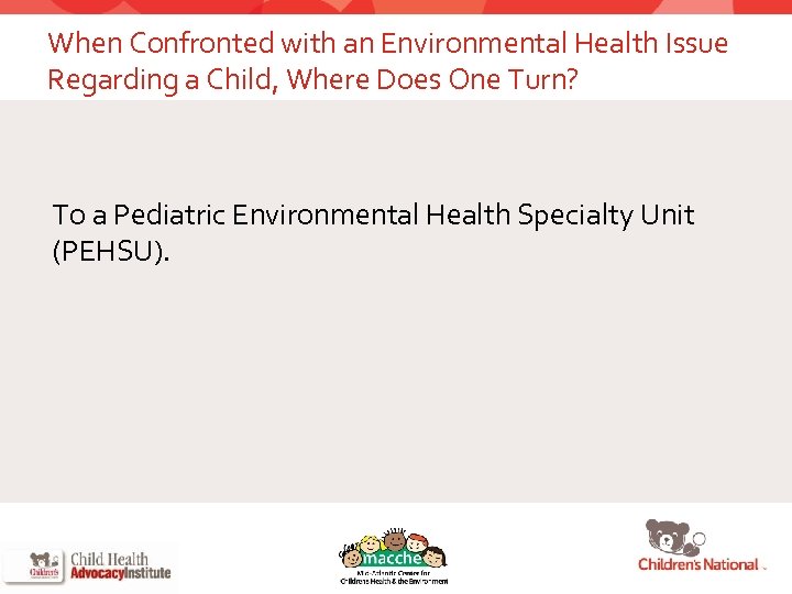 When Confronted with an Environmental Health Issue Regarding a Child, Where Does One Turn?