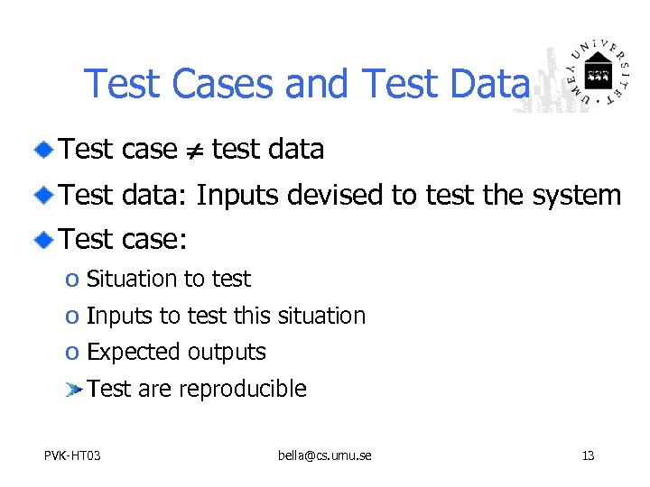 Test Cases and Test Data Test case test data Test data: Inputs devised to