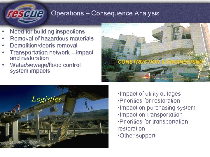 Operations – Consequence Analysis • • Need for building inspections Removal of hazardous materials