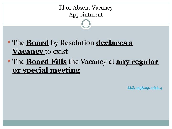 Ill or Absent Vacancy Appointment • The Board by Resolution declares a Vacancy to