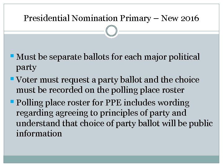 Presidential Nomination Primary – New 2016 § Must be separate ballots for each major