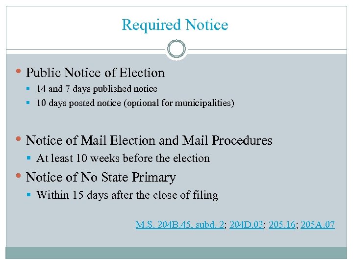 Required Notice • Public Notice of Election § 14 and 7 days published notice