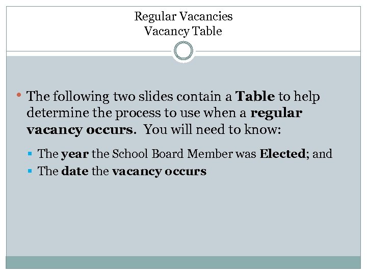 Regular Vacancies Vacancy Table • The following two slides contain a Table to help
